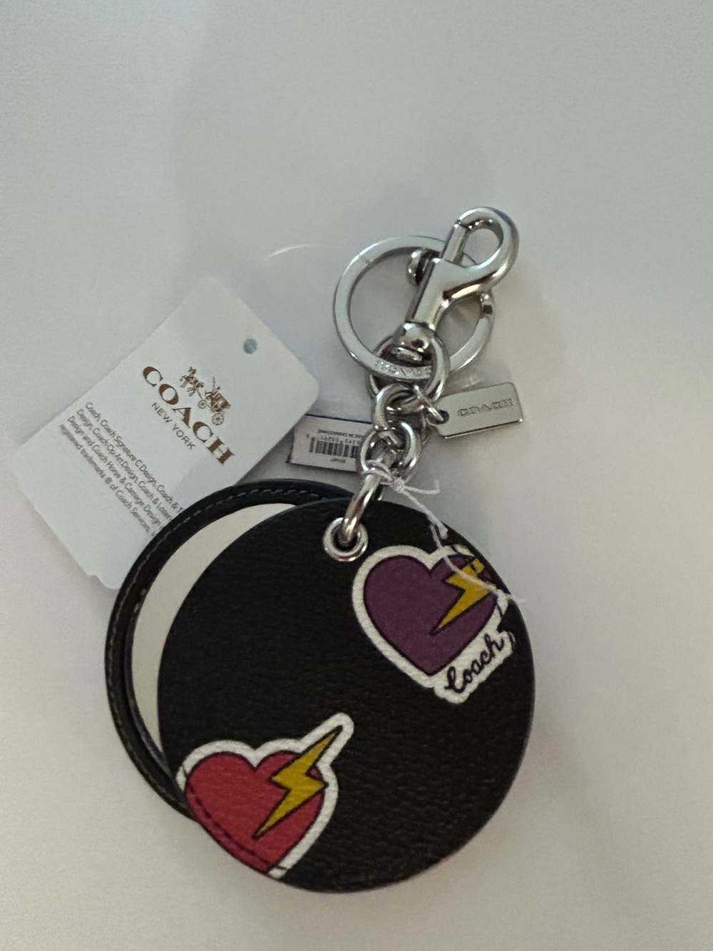Coach NY Mirror Bag Charm With Hearts &Bolt neon-colored lightning boltsNWT - Picture 3 of 16